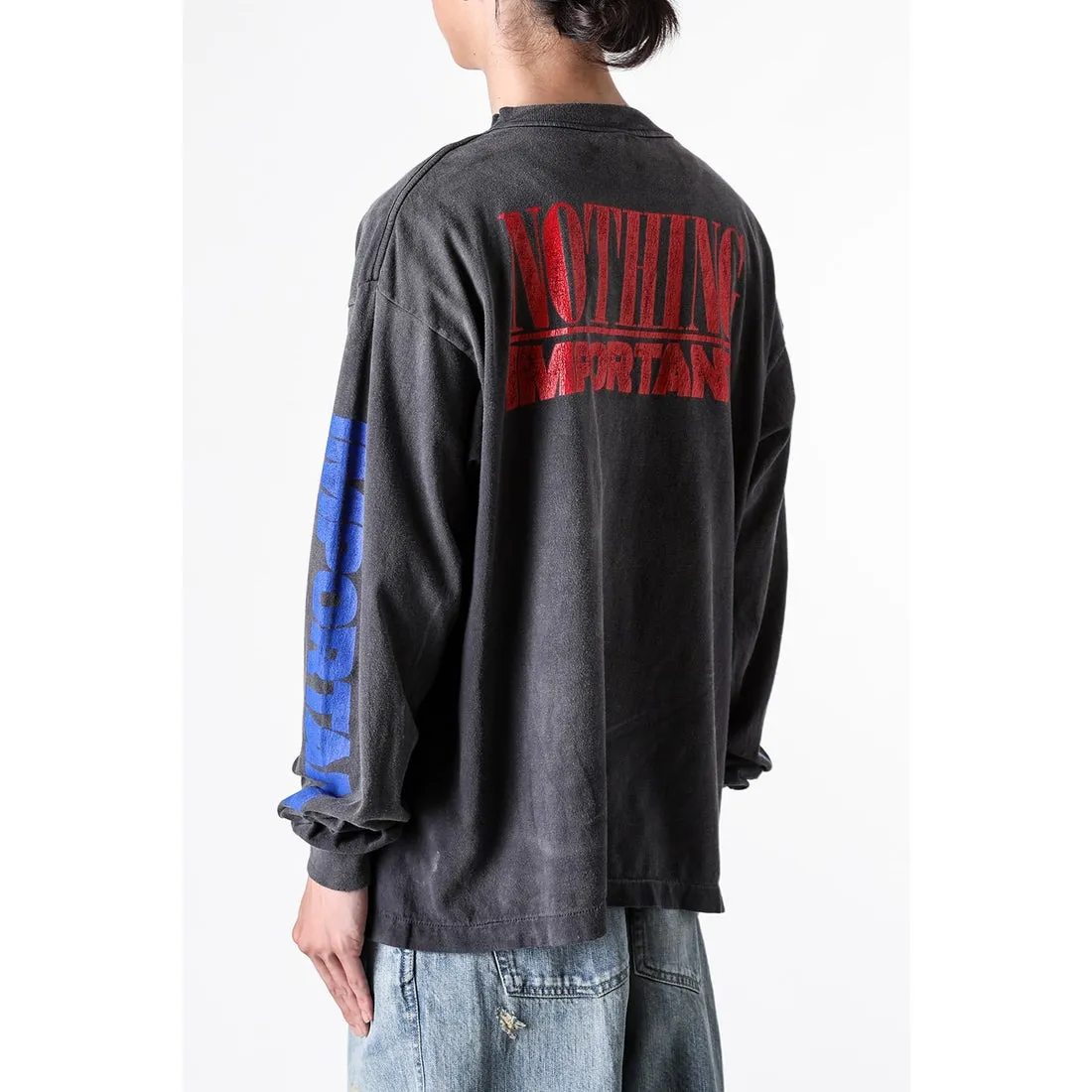 SAINT Mxxxxxx × Kosuke Kawamura's latest joint model KK_LS TEE/NOTHING IMP/BLK Holy Infant tadpole distressed long sleeves, wash black S-XL, original consistent wash mark/angel mark, original factory grade crack print, distressed mottled effect, heavy wash water, water spray fading, fade repositioning, pure handmade complex grinding and hanging